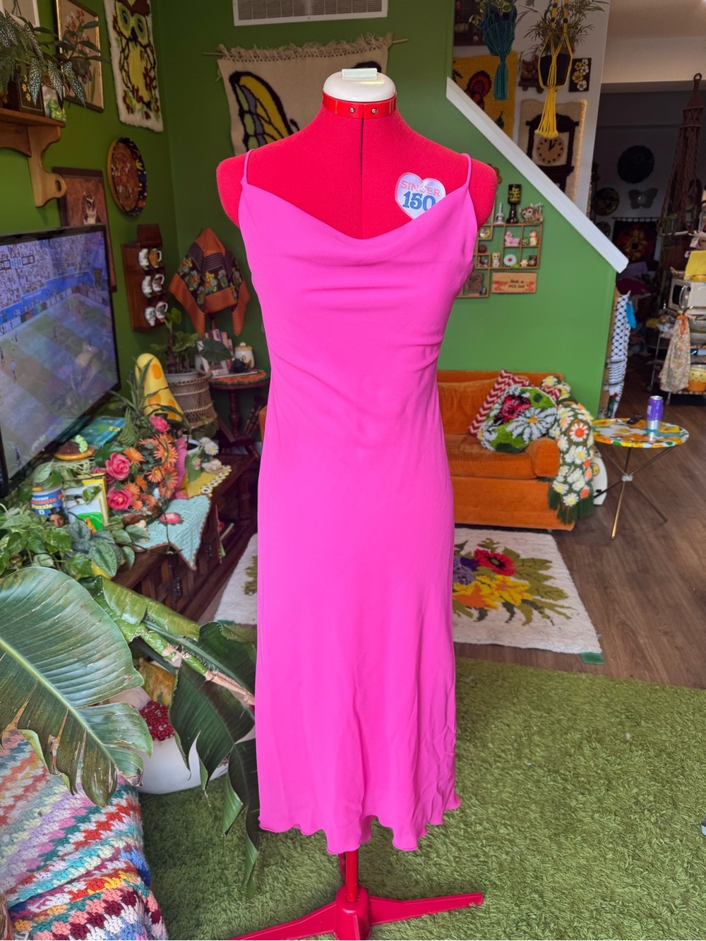 Vintage Y2K Fairweather Fuchsia Cowl Neck Midi Slip Dress